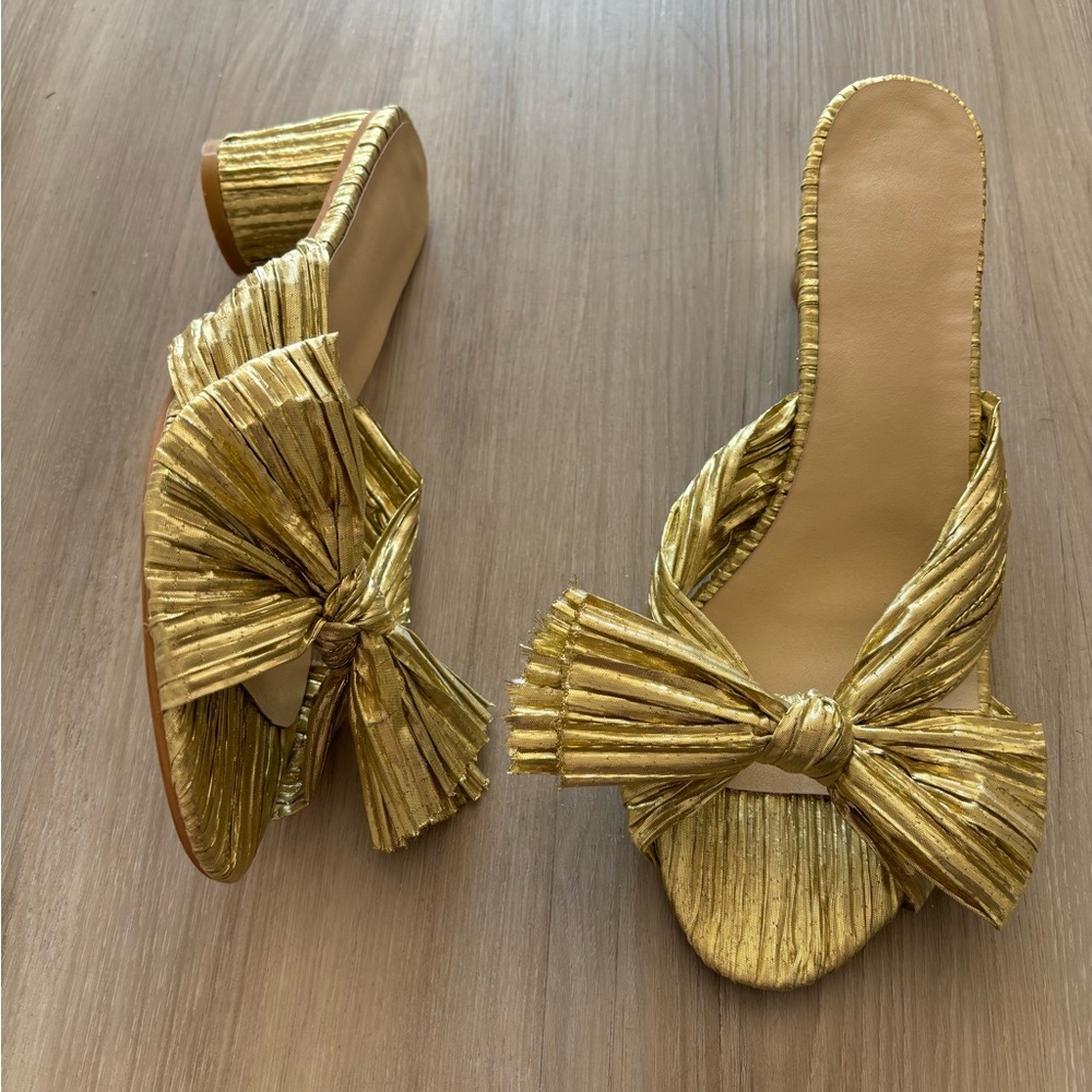 No Brand 11 Gold Peep Toe Bow Round Heels